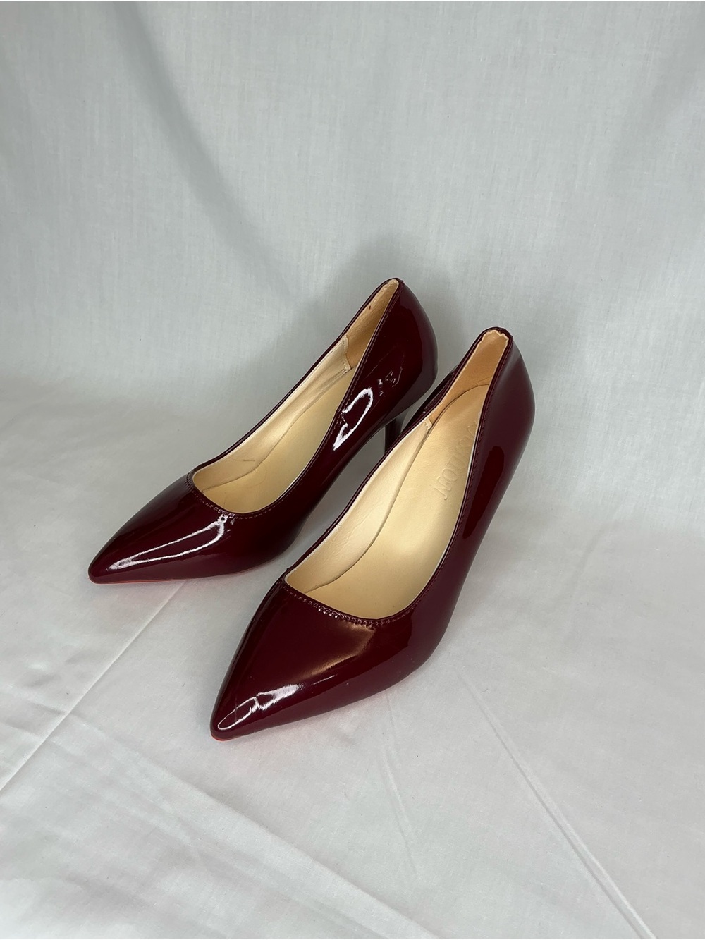2105 - Women's Pointed Toe Patent Pumps in Deep Burgundy